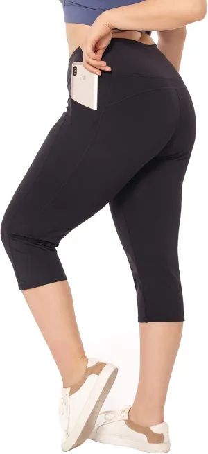 ZERDOCEAN Women's Plus Size Leggings Sports Capris with Pockets High Waisted Athletic Workout Yoga Tummy Control Pants