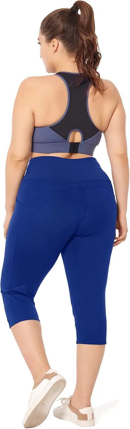 ZERDOCEAN Women's Plus Size Leggings Sports Capris with Pockets High Waisted Athletic Workout Yoga Tummy Control Pants