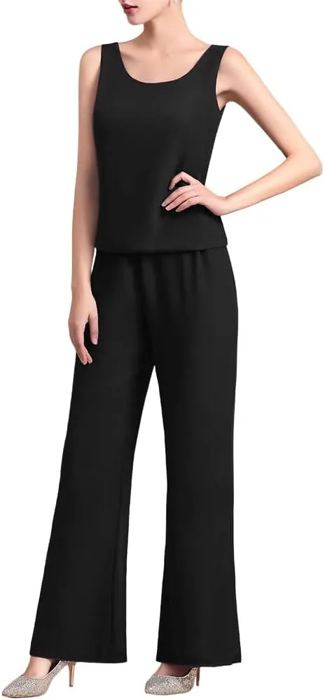 Zongqiven Women's Mother of The Bride Pant Suits 3 Pieces Chiffon Outfit Sets for Wedding Guest Evening Party Gowns