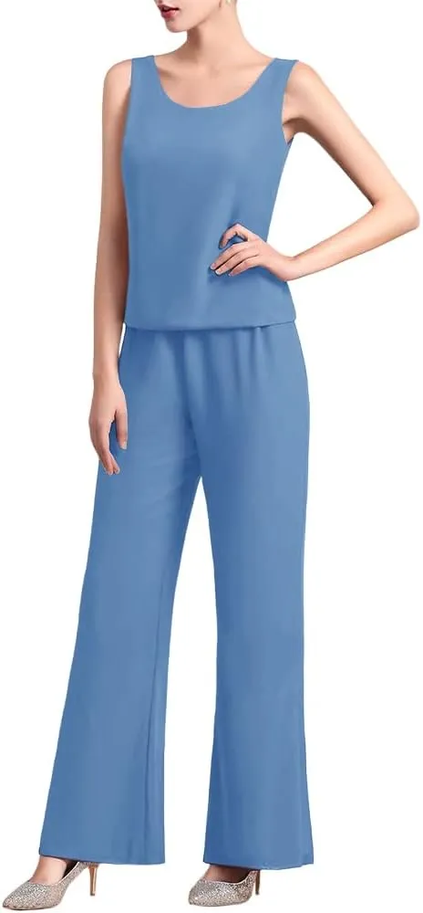 Zongqiven Women's Mother of The Bride Pant Suits 3 Pieces Chiffon Outfit Sets for Wedding Guest Evening Party Gowns