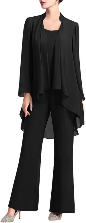 Zongqiven Women's Mother of The Bride Pant Suits 3 Pieces Chiffon Outfit Sets for Wedding Guest Evening Party Gowns