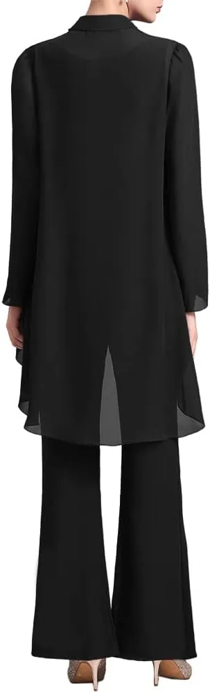 Zongqiven Women's Mother of The Bride Pant Suits 3 Pieces Chiffon Outfit Sets for Wedding Guest Evening Party Gowns